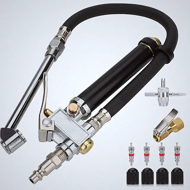 Dual Head Tire Inflator Air Pressure Gauge with Lock on Air Chuck for Car Truck