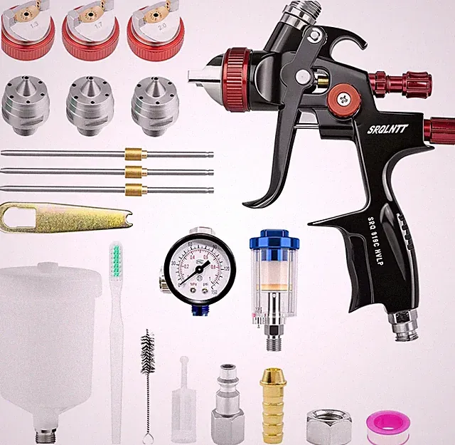 HVLP Air Spray Gun Kit Aluminum Alloy 819 1.3/1.7/2.0mm Nozzles, Automotive Use