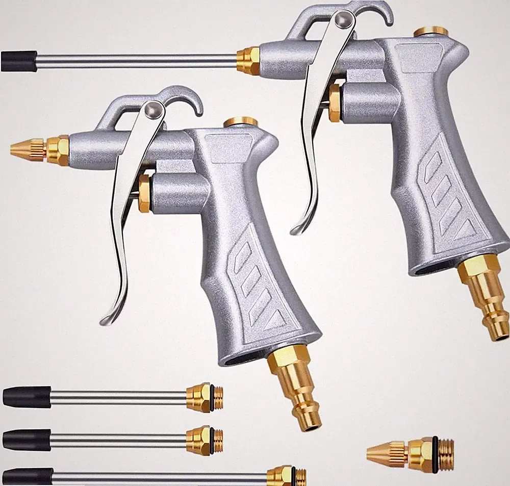 Industrial Air Blow Gun with Brass Adjustable Air Flow Nozzle and 2 Steel Air fl