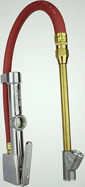 New & Improved - Tire Inflator Gauge with Dual Head Straight Foot Air Chuck 15”