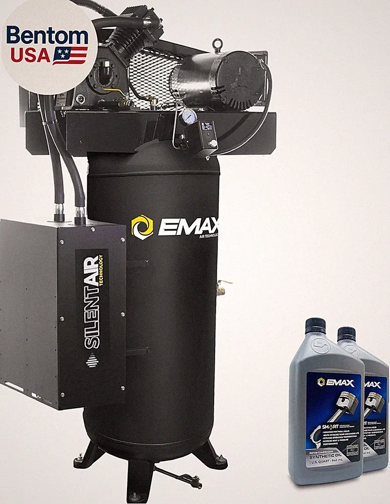 Silent Air Industrial Air Compressor - 5HP 60 Gal 19CFM Single Stage Vertical Co