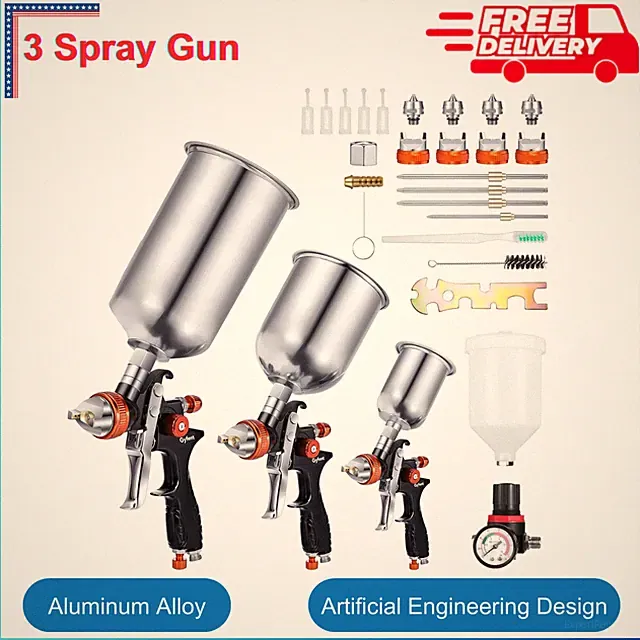 Spray Paint Gun Set - HVLP Auto Paint Gun Air Paint Spray Gun with 3 Spray Gun