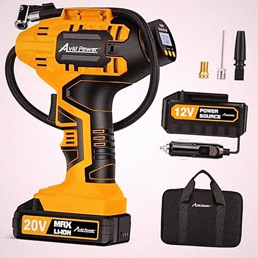 Tire Inflator Portable Air Compressor, 20V Cordless Car 6-industrial Yellow