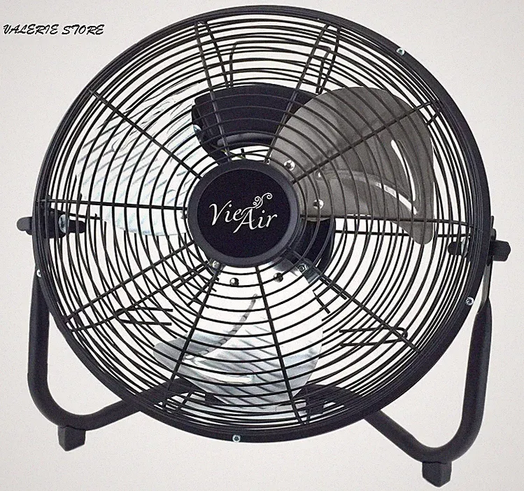 Vie Air 12" Industrial Metal Floor Fan, Powerful Quiet Heavy Duty Fan Black