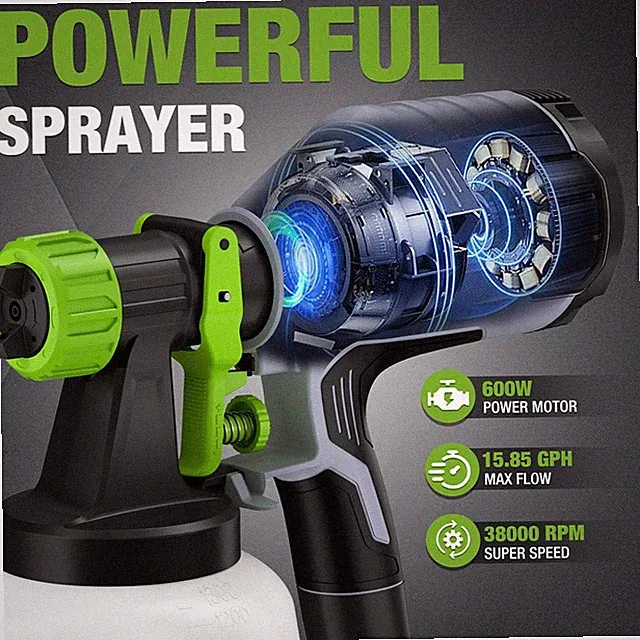 WORKPRO Paint Sprayer Paint Gun 600W HVLP Spray Paint Gun 3Spray Adjustable Flow